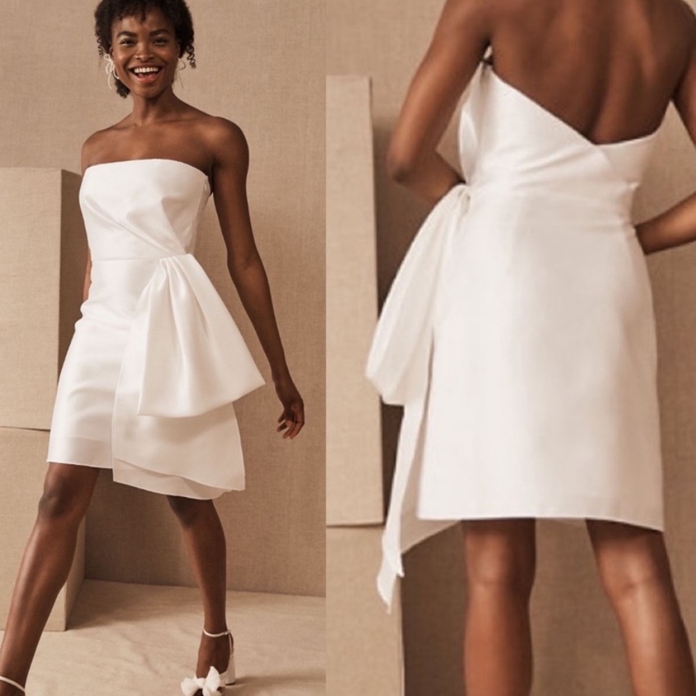 New Sachin & Babi BHLDN Verdance 2 | XS White Strapless Bow Front Wedding Mini